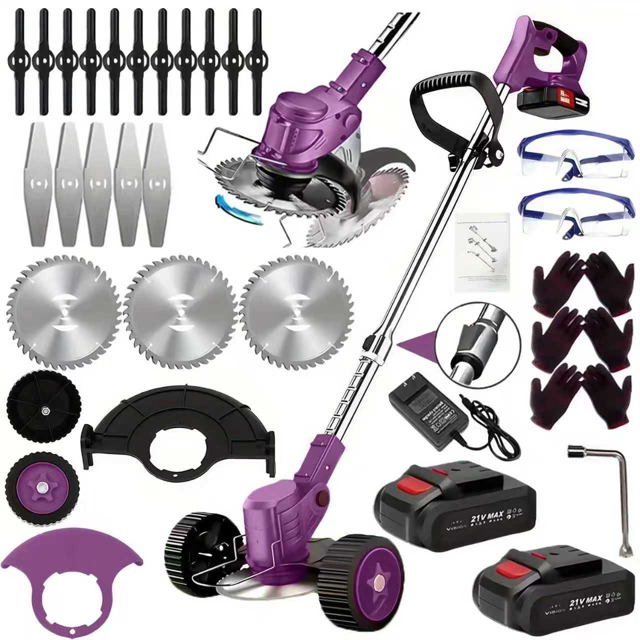 21V Cordless Weed Eater with Wheels - 3-in-1 String Trimmer & Edger with 2 Batteries