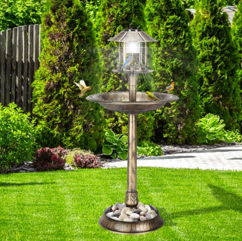 Solar-Powered Bird Bath with Bronze Finish