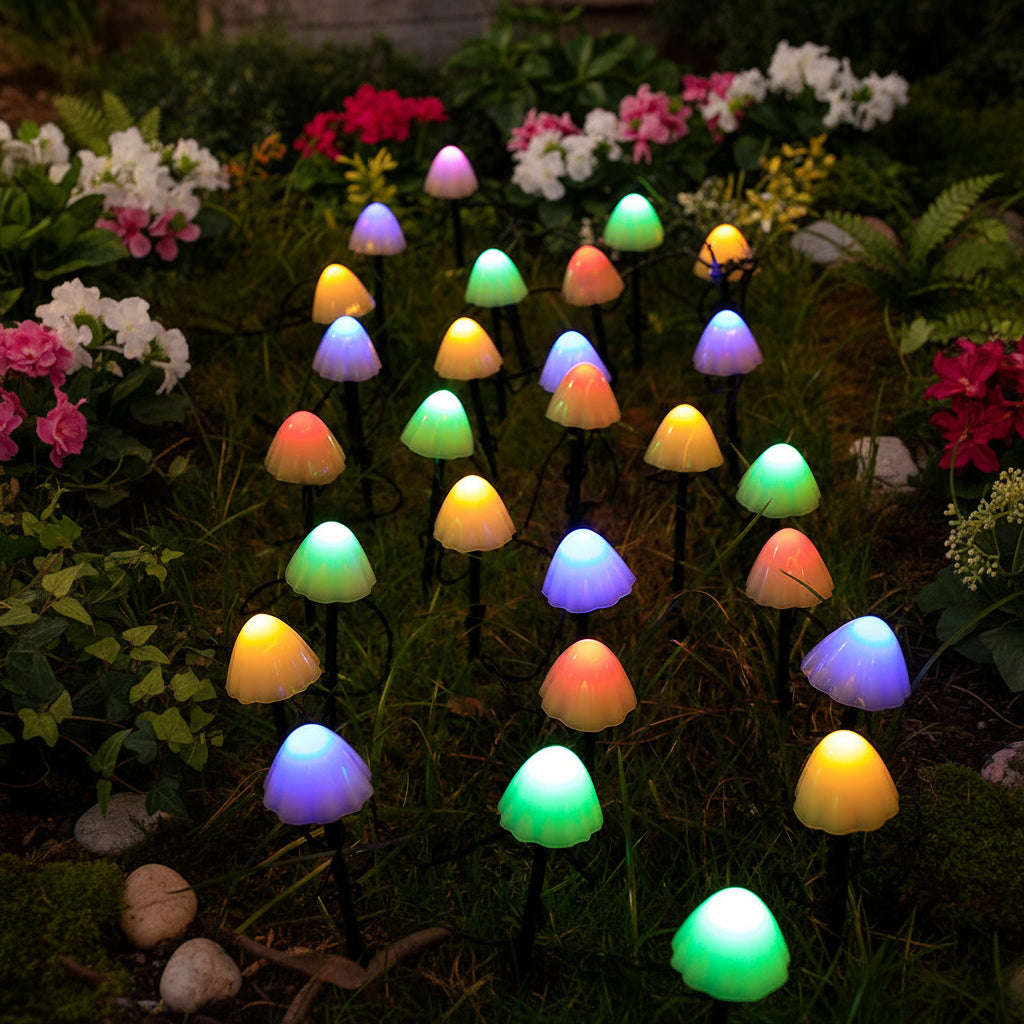 Solar Mushroom Garden Lights - Whimsical LED Outdoor Decorative Stake Lights