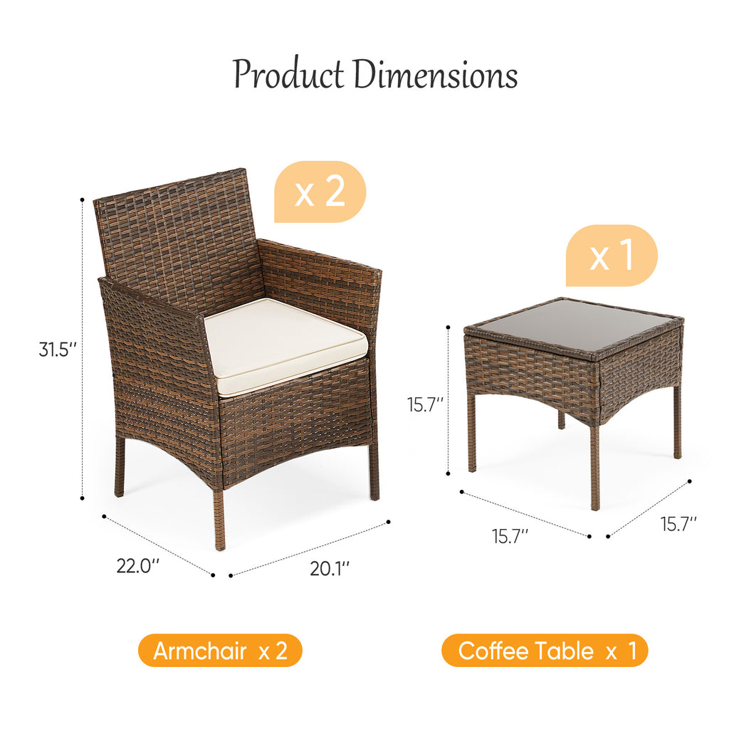 3-Piece Outdoor Rattan Bistro Set