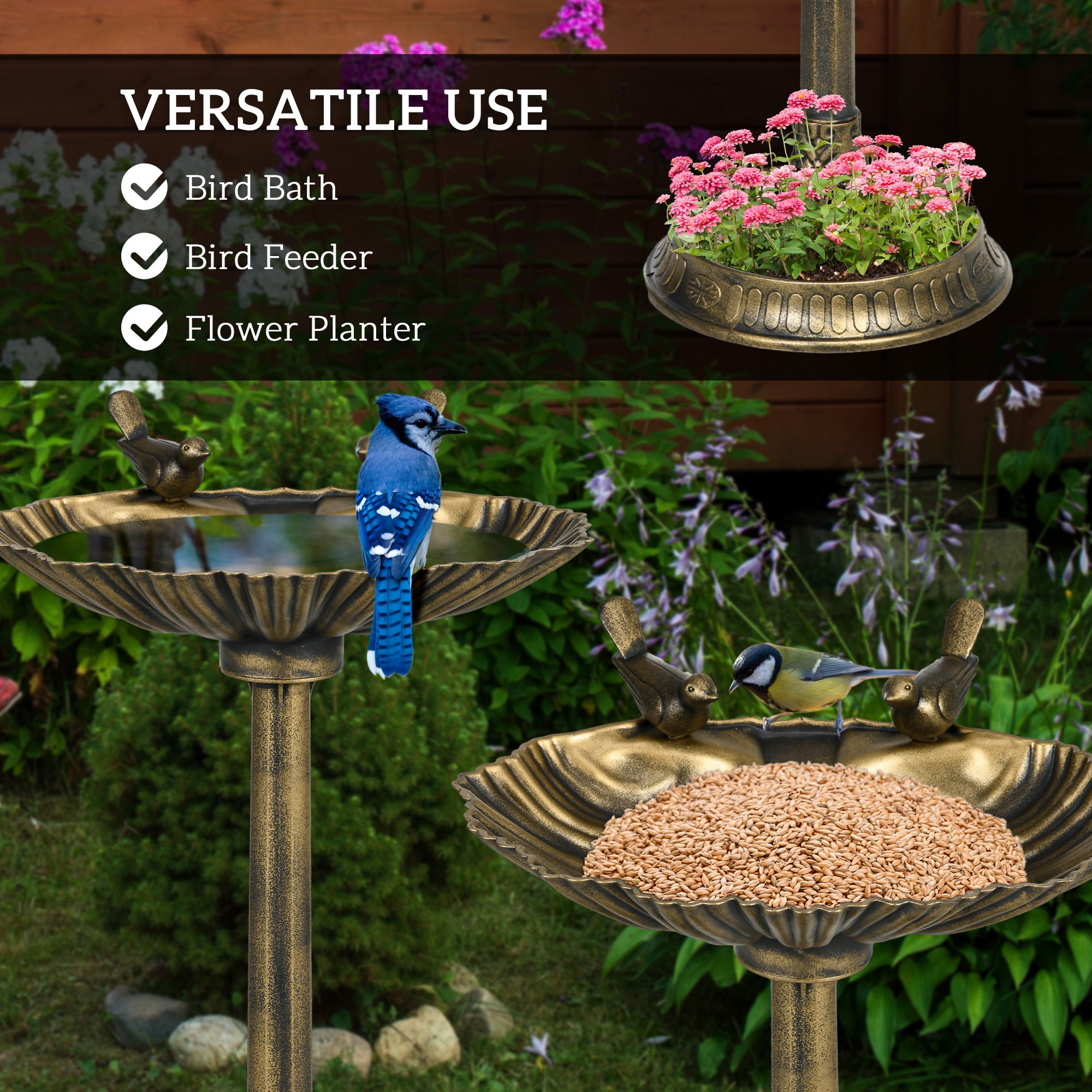 Antique Bronze Bird Bath - 32" with Feeder