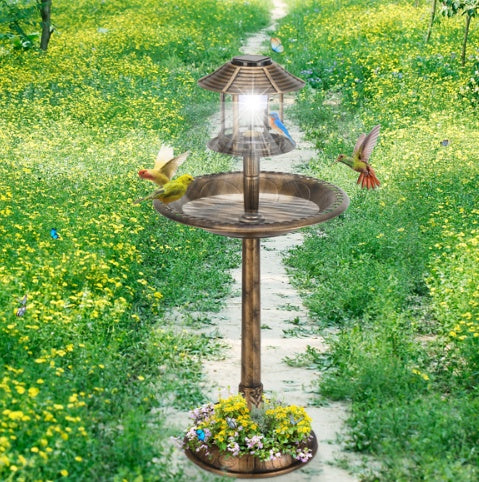 Solar-Powered Bird Bath with Bronze Finish