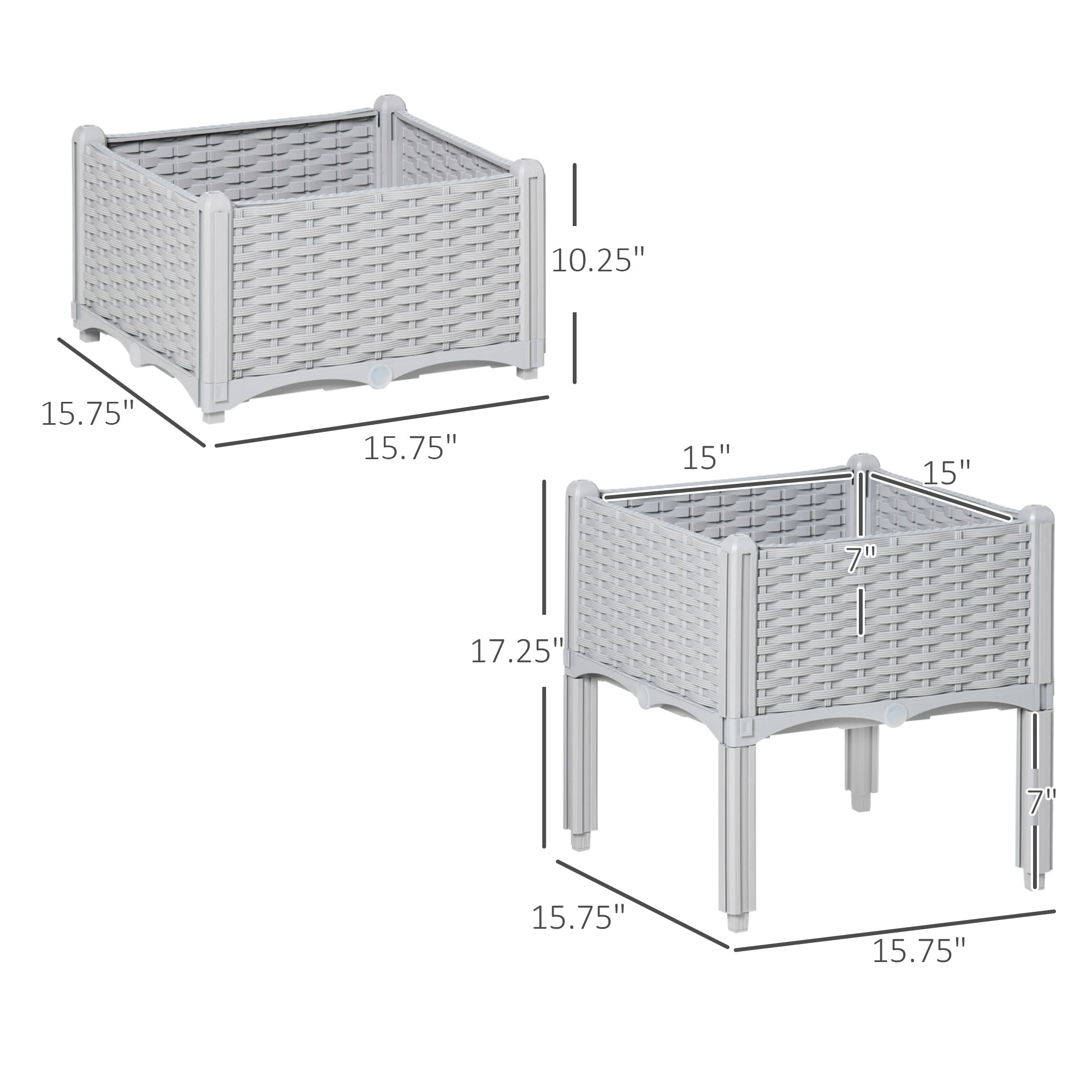 2-Piece Self-Watering Raised Garden Bed – Grey
