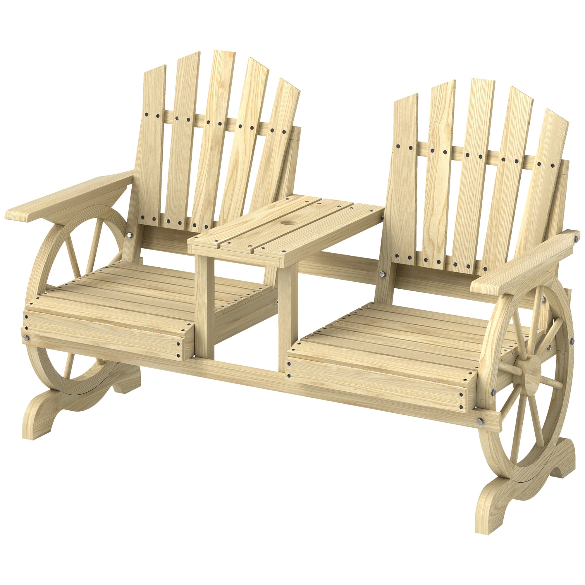 2-Seat Wooden Garden Bench with Center Table