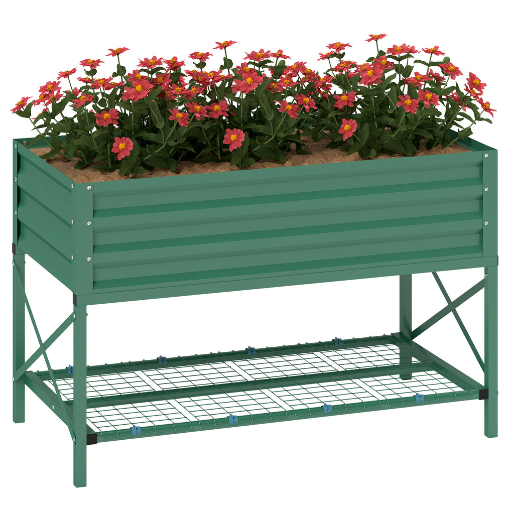 Galvanized Raised Garden Bed with Legs - with Storage Shelf - Green