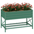 Galvanized Raised Garden Bed with Legs - with Storage Shelf - Green