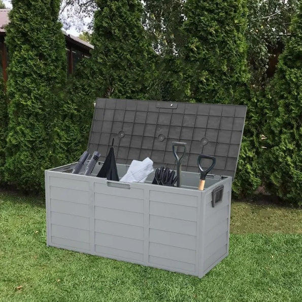 75-Gallon Outdoor Storage Deck Box - Weather Resistant with Wheels - Grey