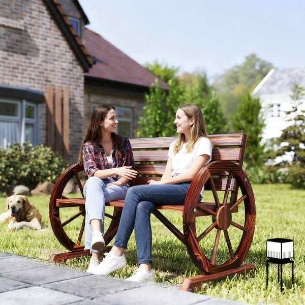 41" Wooden Wagon Wheel Bench – Rustic Outdoor