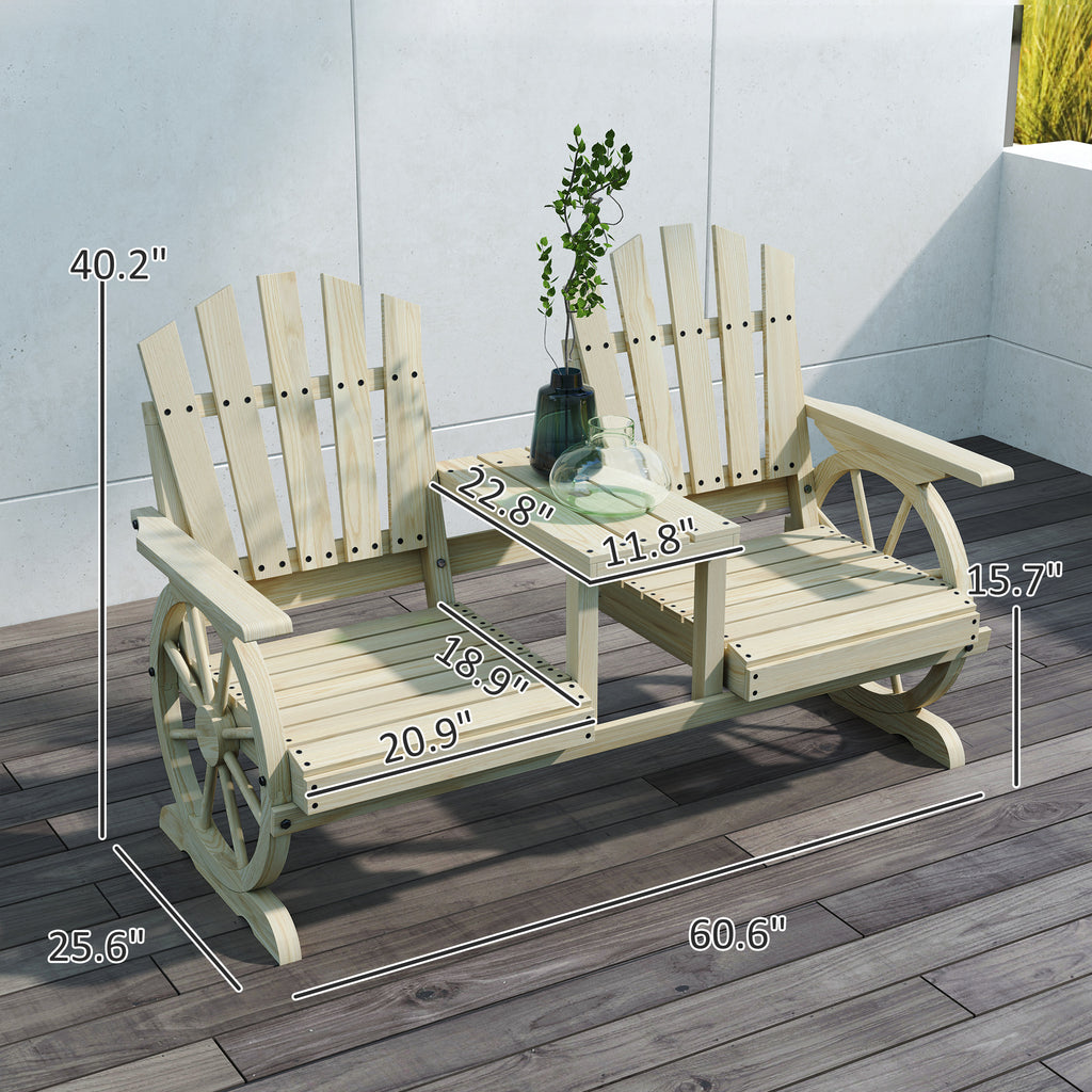 2-Seat Wooden Garden Bench with Center Table