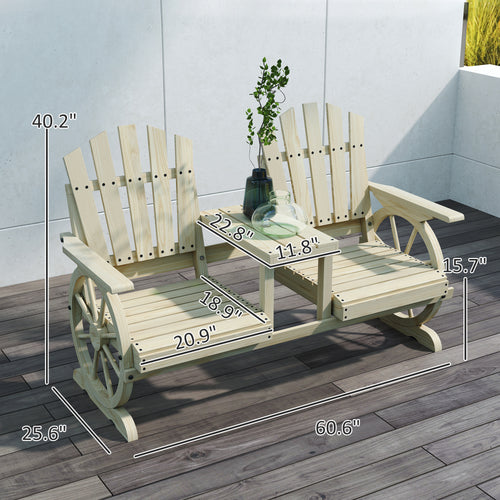 2-Seat Wooden Garden Bench with Center Table