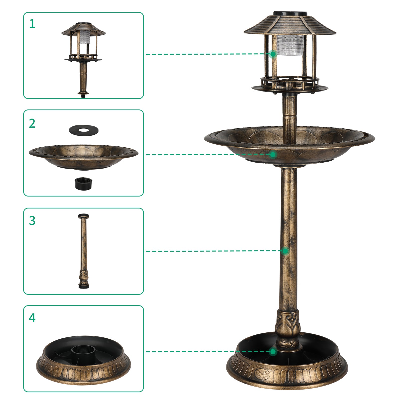 Solar-Powered Bird Bath with Bronze Finish
