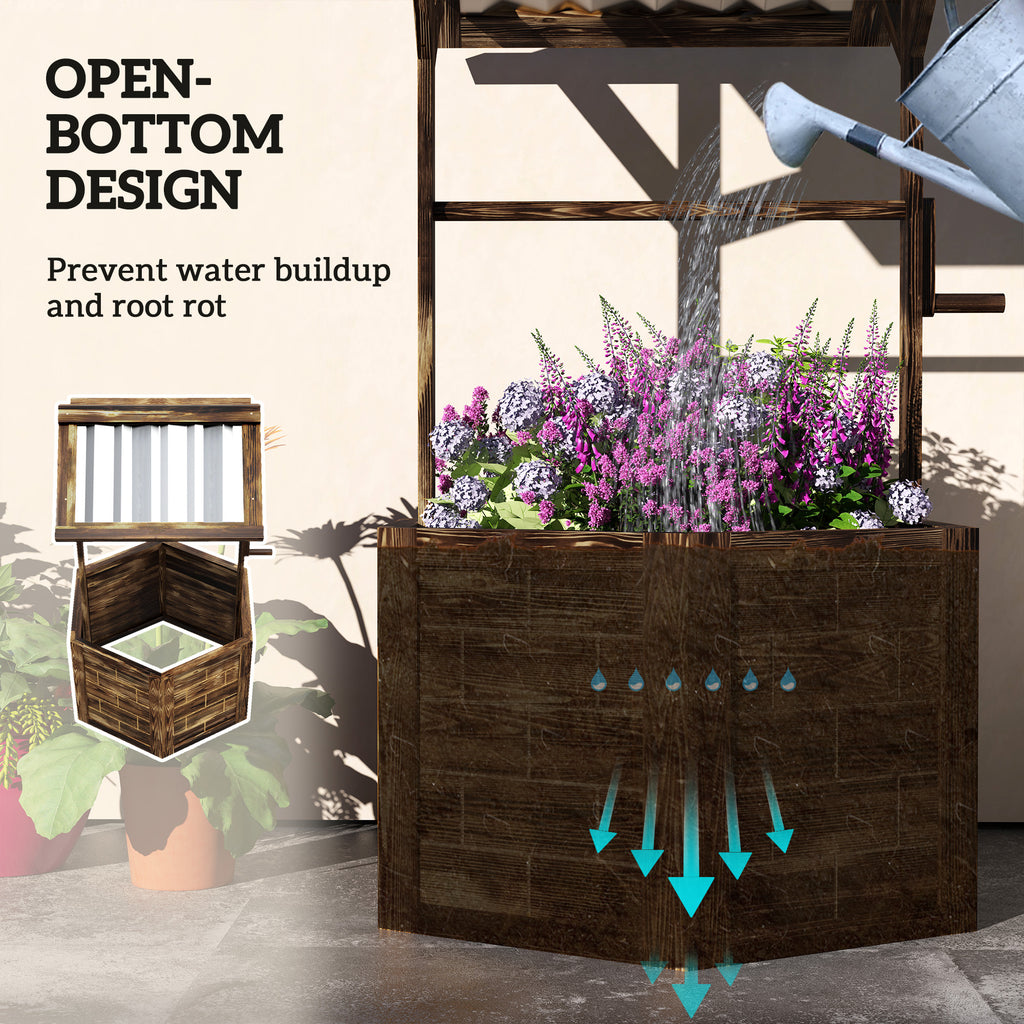 Wooden Wishing Well Planter – Tan