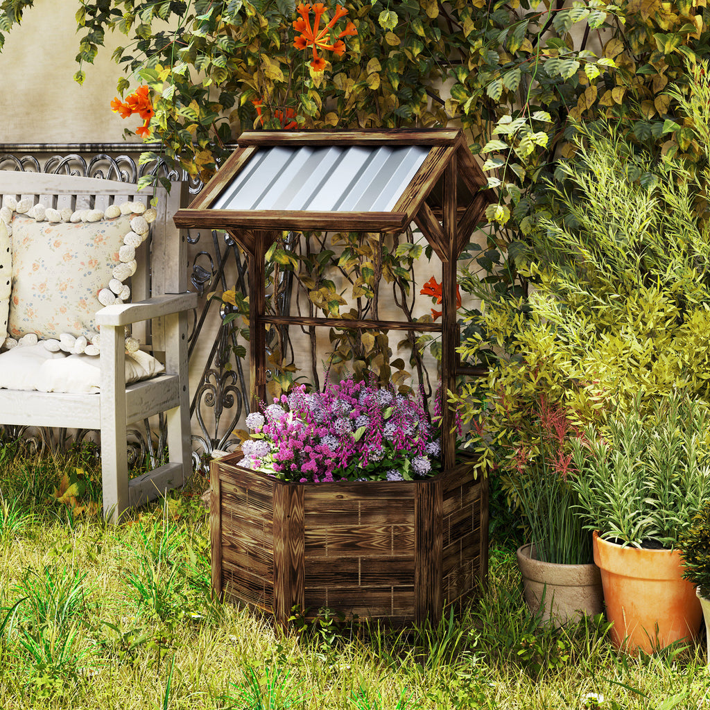 Wooden Wishing Well Planter – Tan