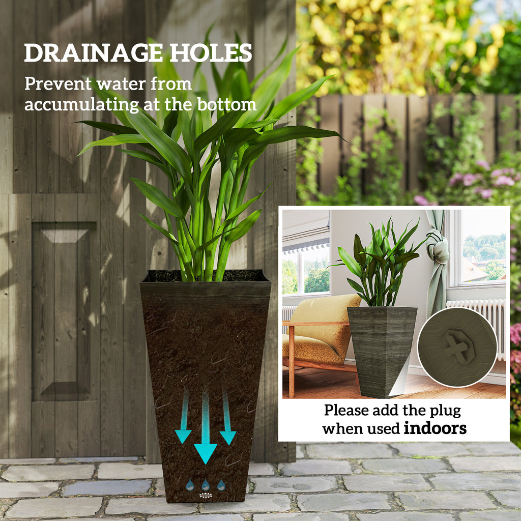 Set of 3 Tall Planters 28" – Dark Brown Faux Wood