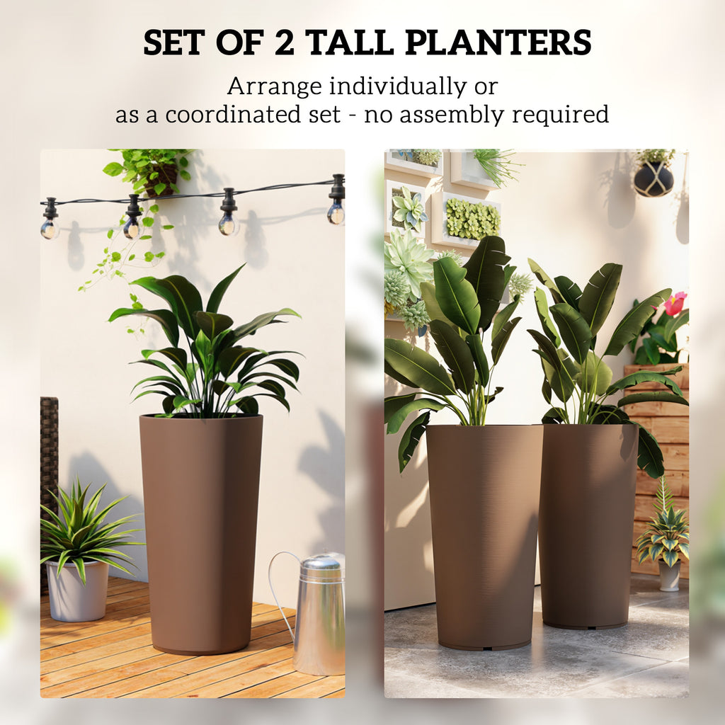 29" Tall Planters Set of 2 – Large UV-Resistant Outdoor Pots | Stackable, Brown