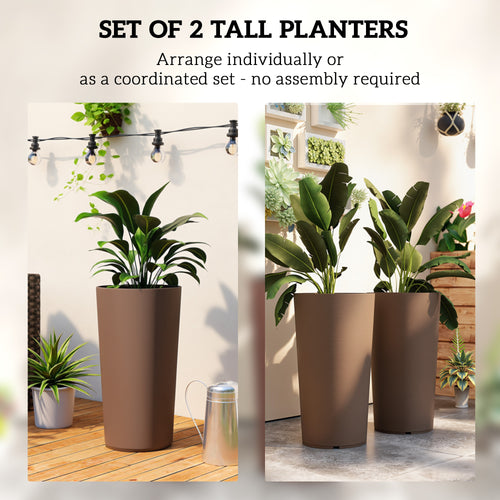 29" Tall Planters Set of 2 – Large UV-Resistant, Brown