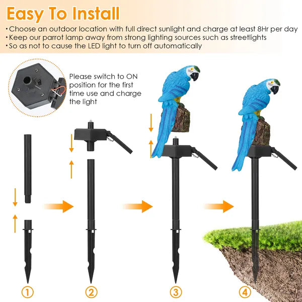 Solar Powered Parrot Garden Light - IP65 Waterproof LED Decorative Lawn Stake
