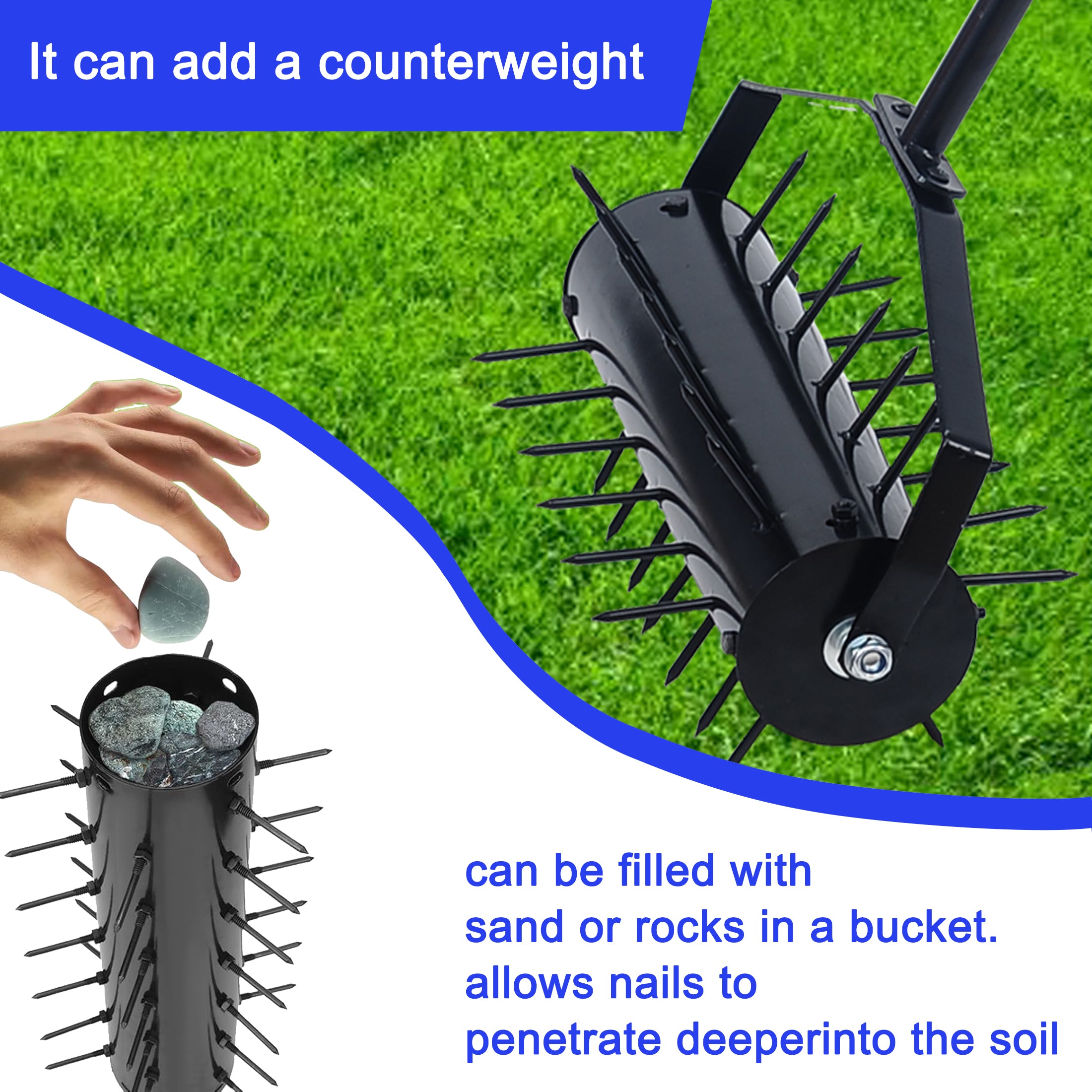 58-Inch Rolling Lawn Aerator - Manual Push Tool for Healthier Grass