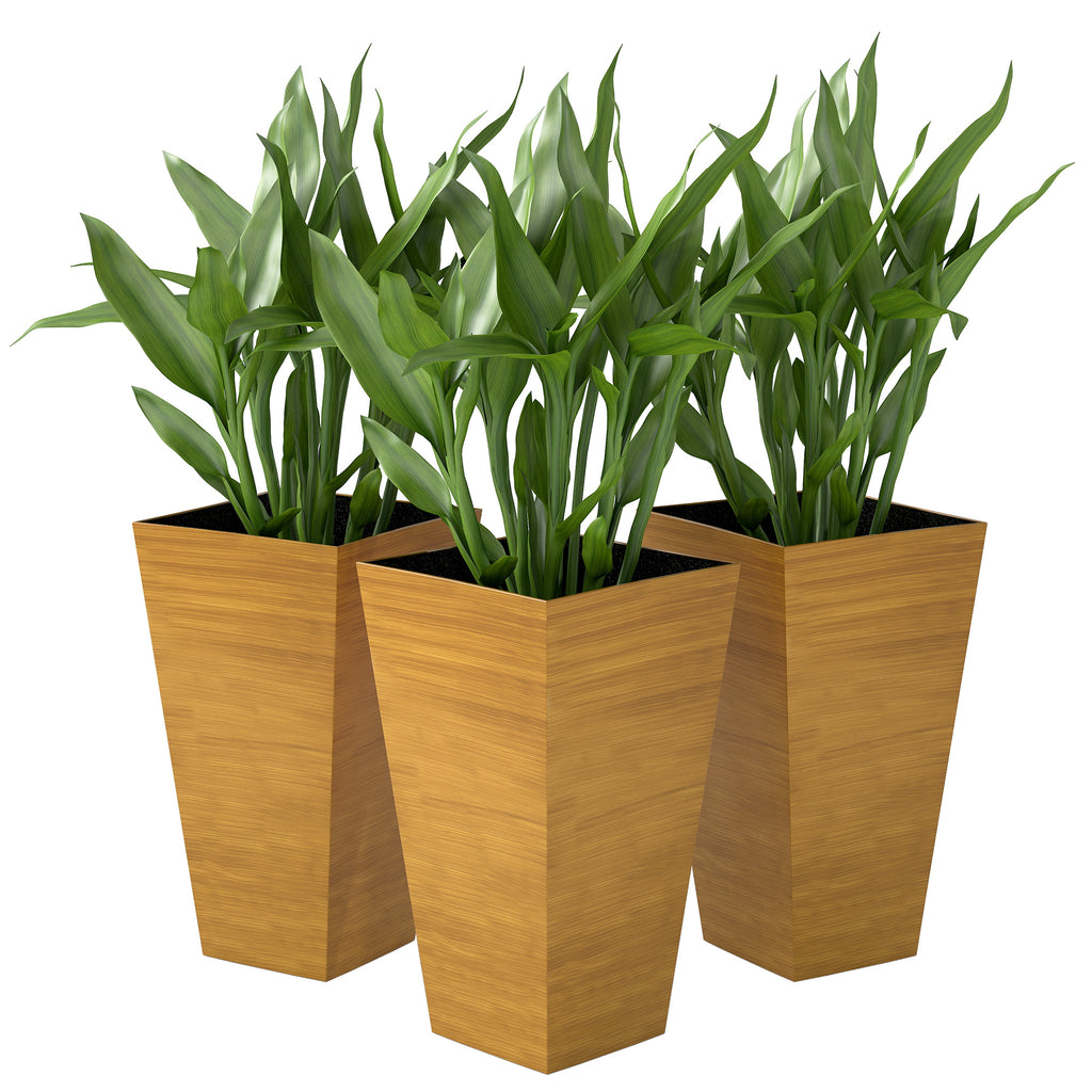 Set of 3 Tall Planters 28" – Light Brown Faux Wood