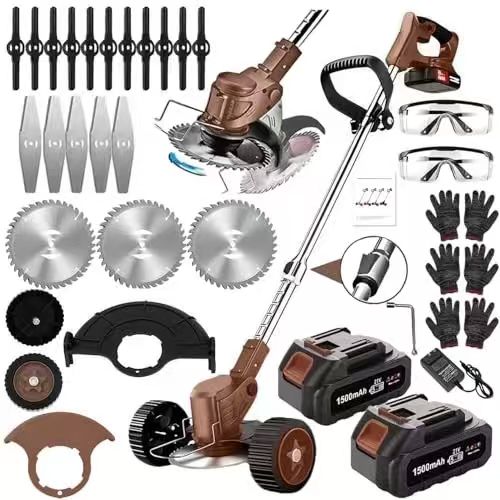 21V Cordless Weed Eater with Wheels - 3-in-1 String Trimmer & Edger with 2 Batteries