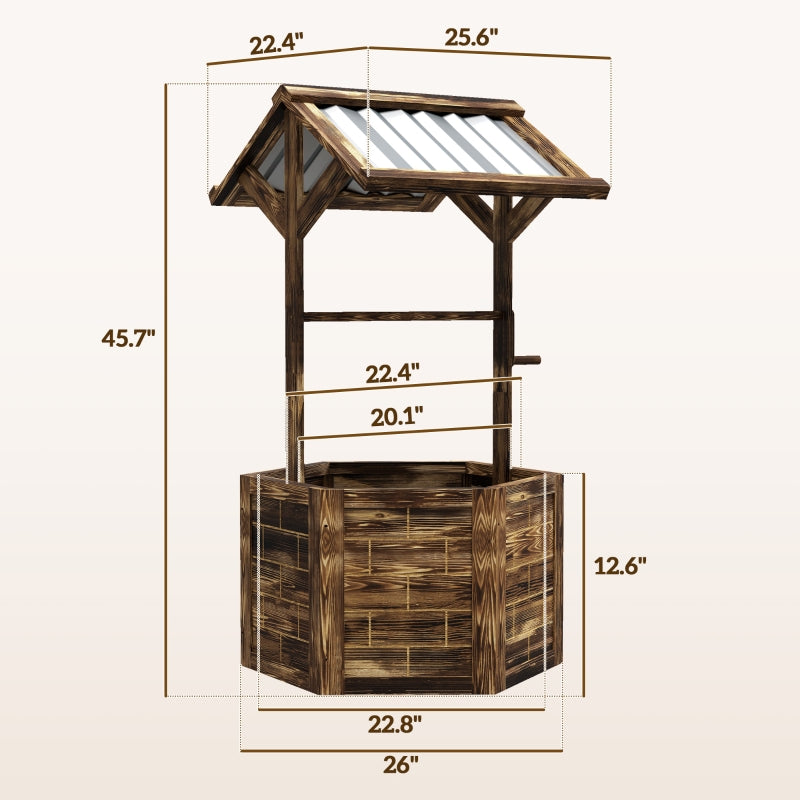 Wooden Wishing Well Planter – Tan