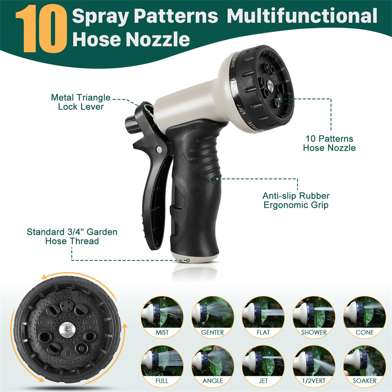 100ft Metal Garden Hose - Stainless Steel Kink-Free with 10-Pattern Spray Nozzle
