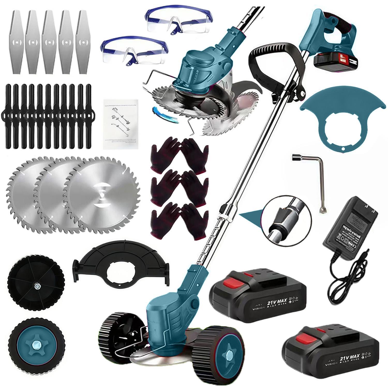 21V Cordless Weed Eater with Wheels - 3-in-1 String Trimmer & Edger with 2 Batteries