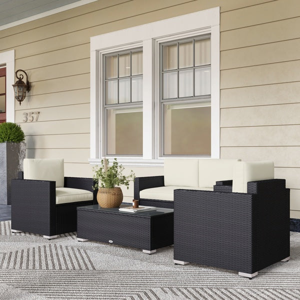 4-Piece Rattan Patio Conversation Set - Outdoor Sofa Set with Cushions