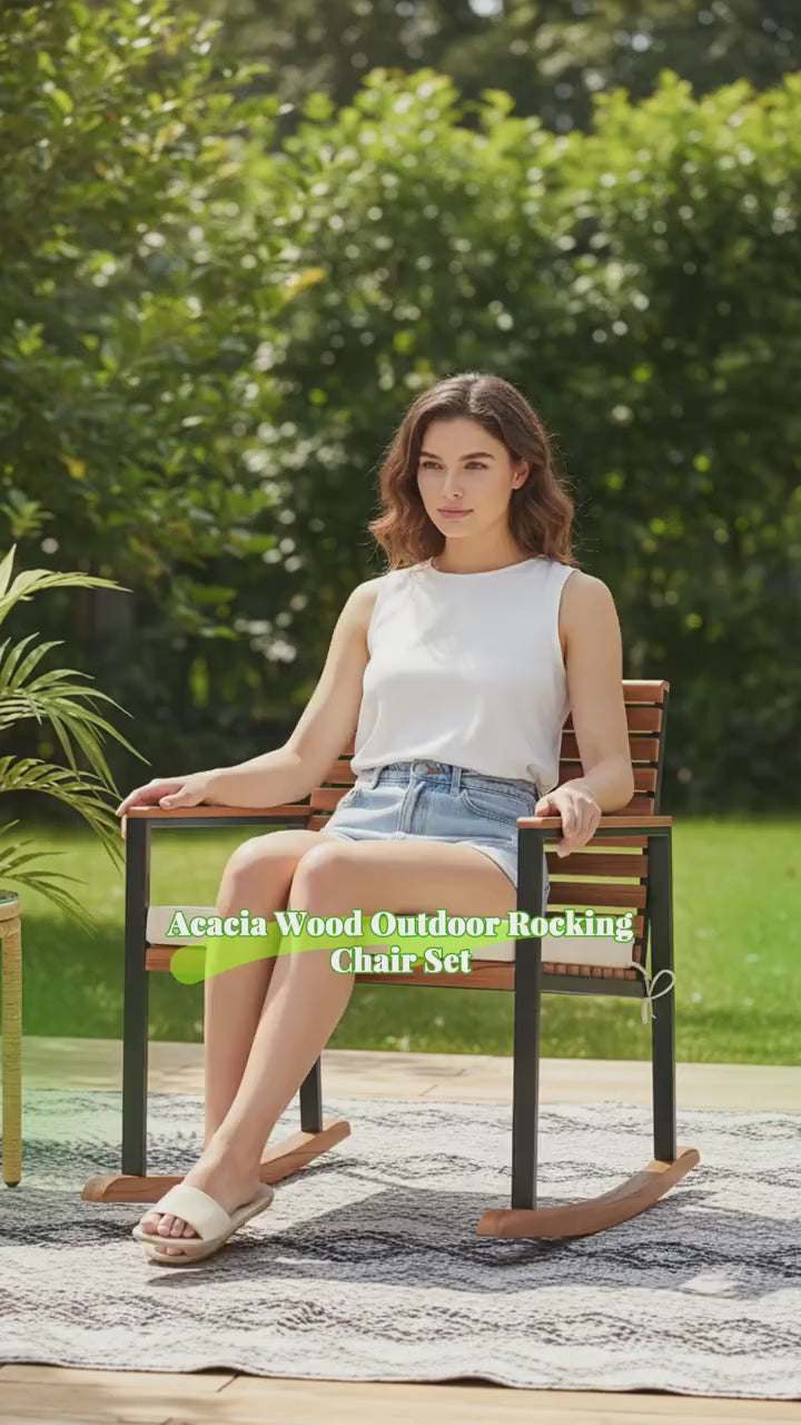 Acacia Wood Outdoor Rocking Chair Set