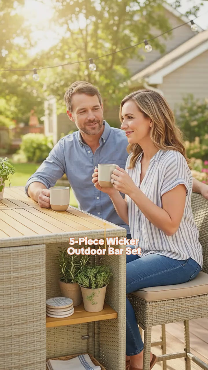 5-Piece Wicker Outdoor Bar Set